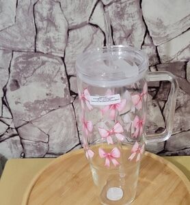 Clear Tumbler with Pink Bow Design